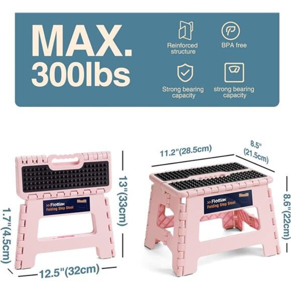9" Folding Step Stool for Adults and Kids Holds Up to 300 lbs, Folding Stools - Picture 2 of 7